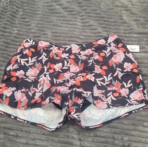 Floral Black and Red Swim Shorts